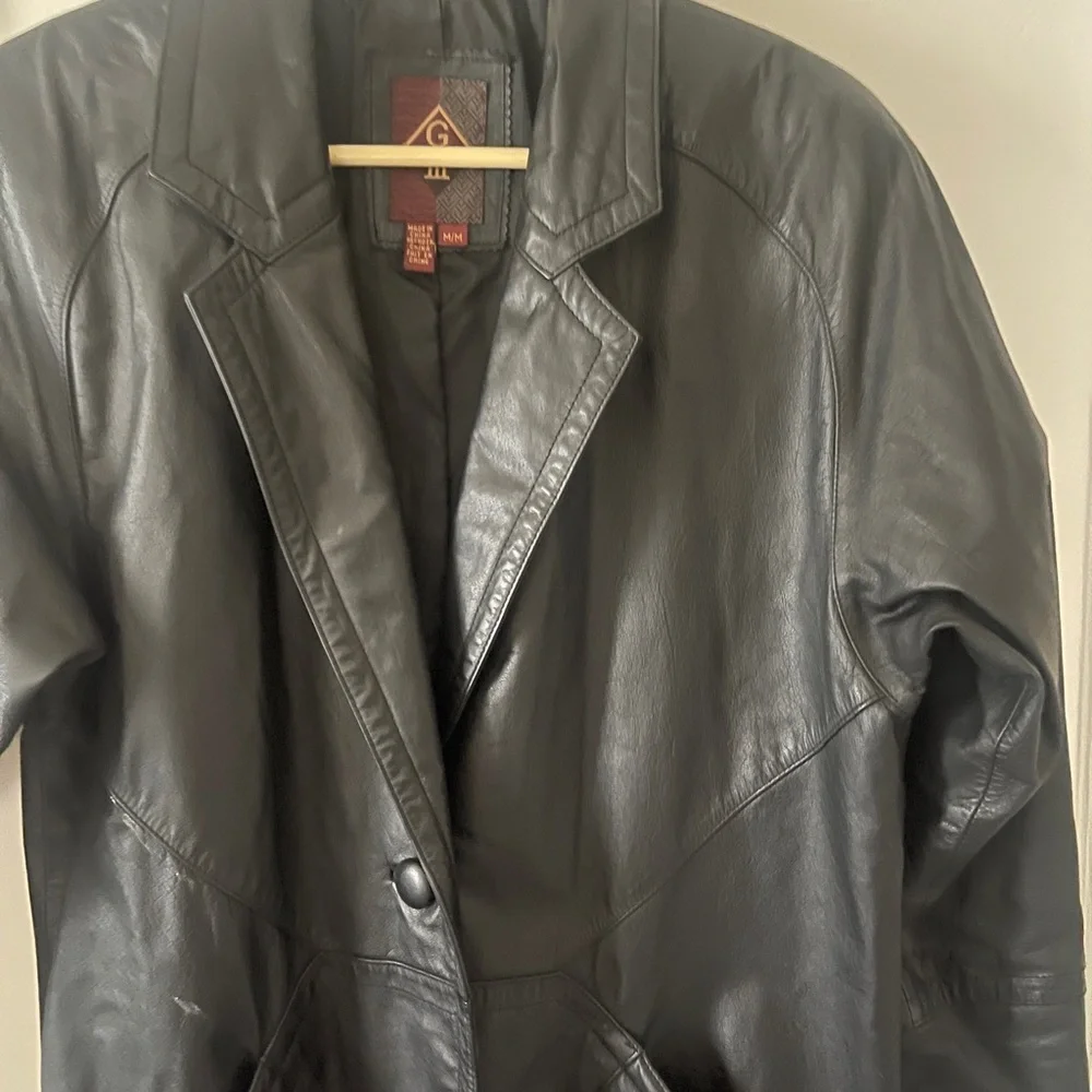 Vintage Black Leather Men's trench coat Gemini leather timeless sleek retro M